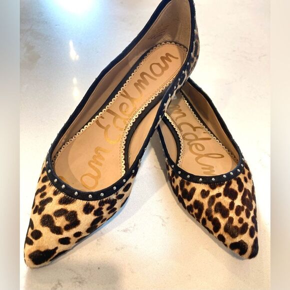 Sam Edelman Riviera Sand Leopard Print Studded Animal Pointy Toe Flats Size 7 - Picture 1 of 7